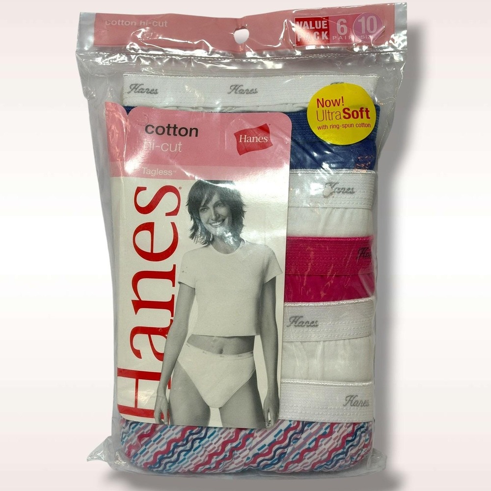 Hanes Womens Cotton Hi-Cut Briefs Size 10 - 6 Pairs Vintage 2005 New Sealed